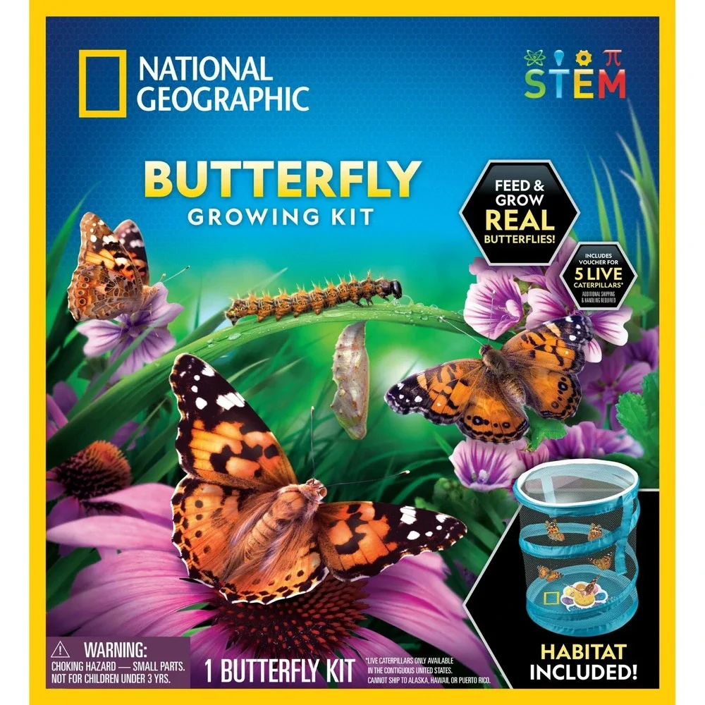 National Geographic Butterfly Growing Kit Feed & Grow‎ Real Caterpillars Habitat